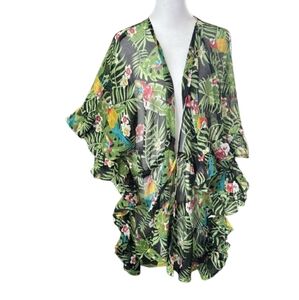 O/S Vince Camuto Birds of Paradise Boho Open Floral Print Kimono Coverup Topper